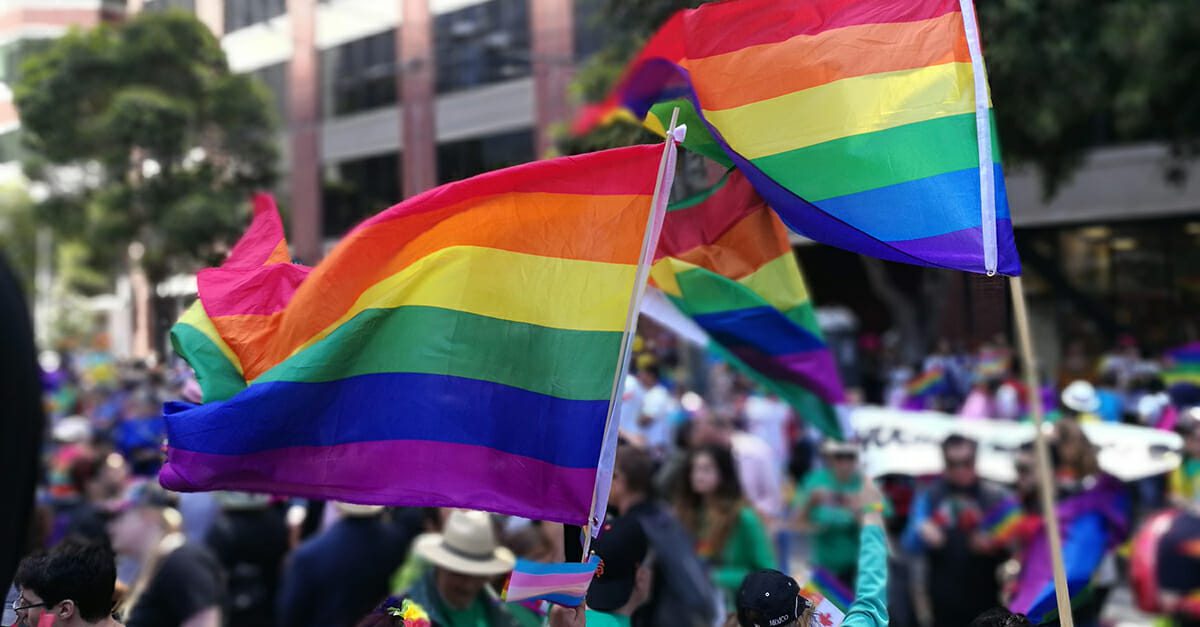 LGBTQ Pride flags waving for San Diego Pride Week